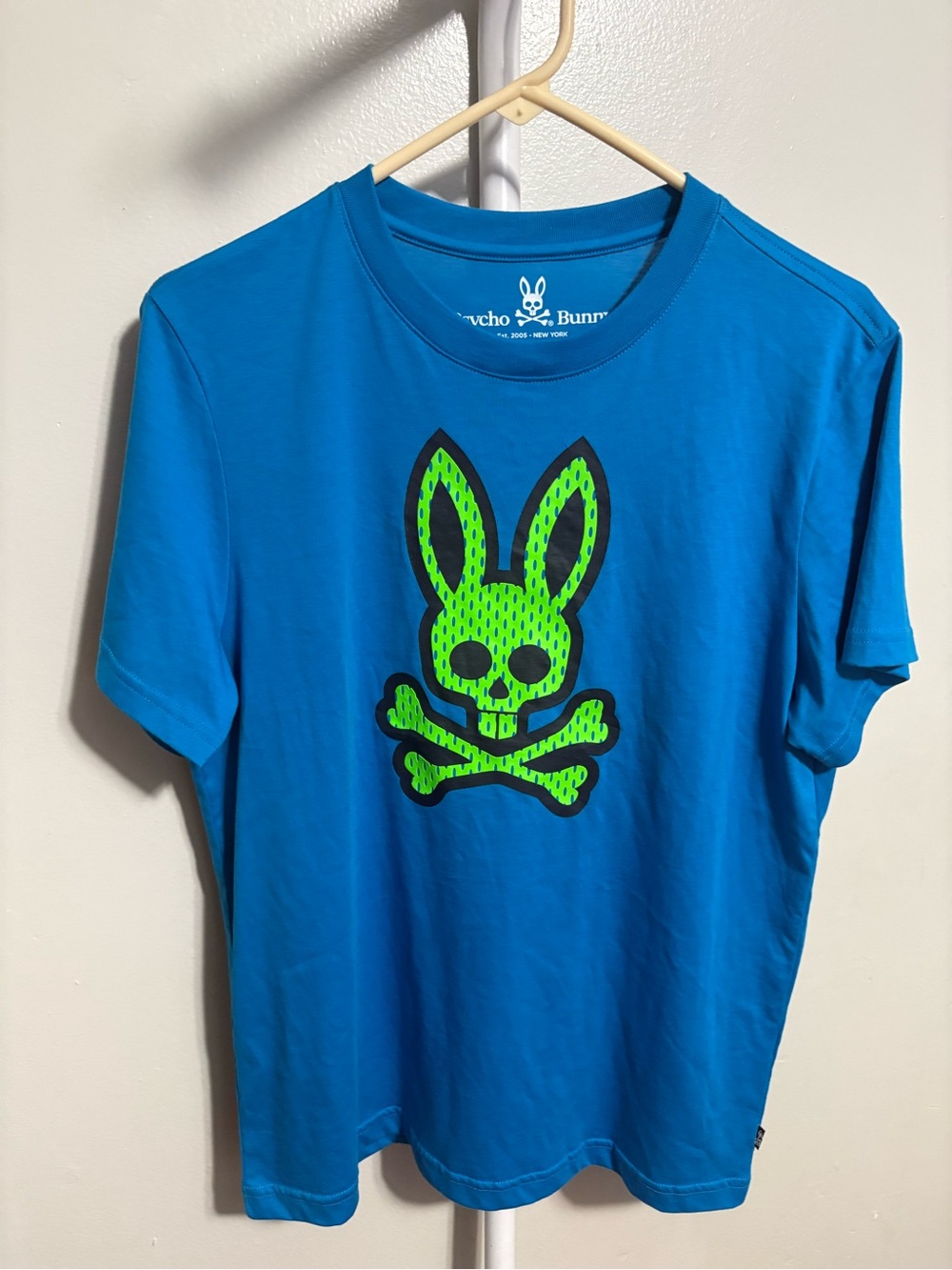 Psycho Bunny Bright Blue Tee with Neon Green Bunny Skull